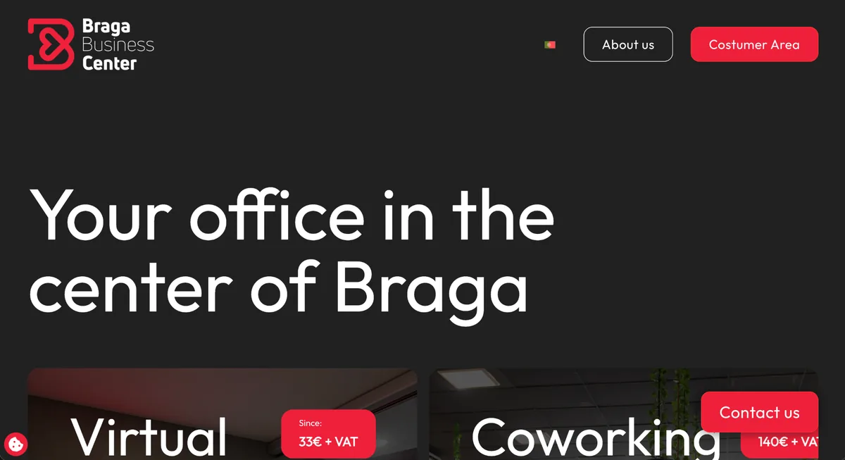 Braga Business Center coworking website screenshot