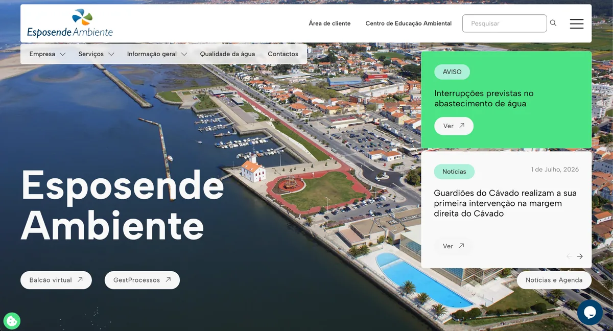 Esposende Ambiente municipal public utility website screenshot