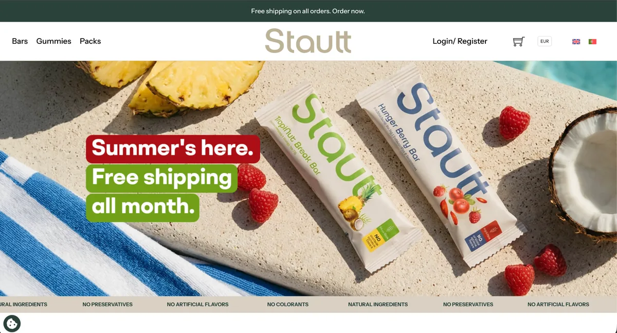 Stautt WooCommerce energy bars and gummies store screenshot